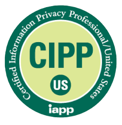 Seal with green and white colors, containing the text 'Certified Information Privacy Professional/United States' and 'CIPP US' in the center, representing the IAPP certification.