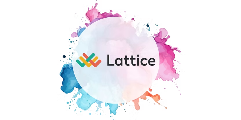 Lattice HR logo with multicolored checkmark icon on a colorful watercolor splash background