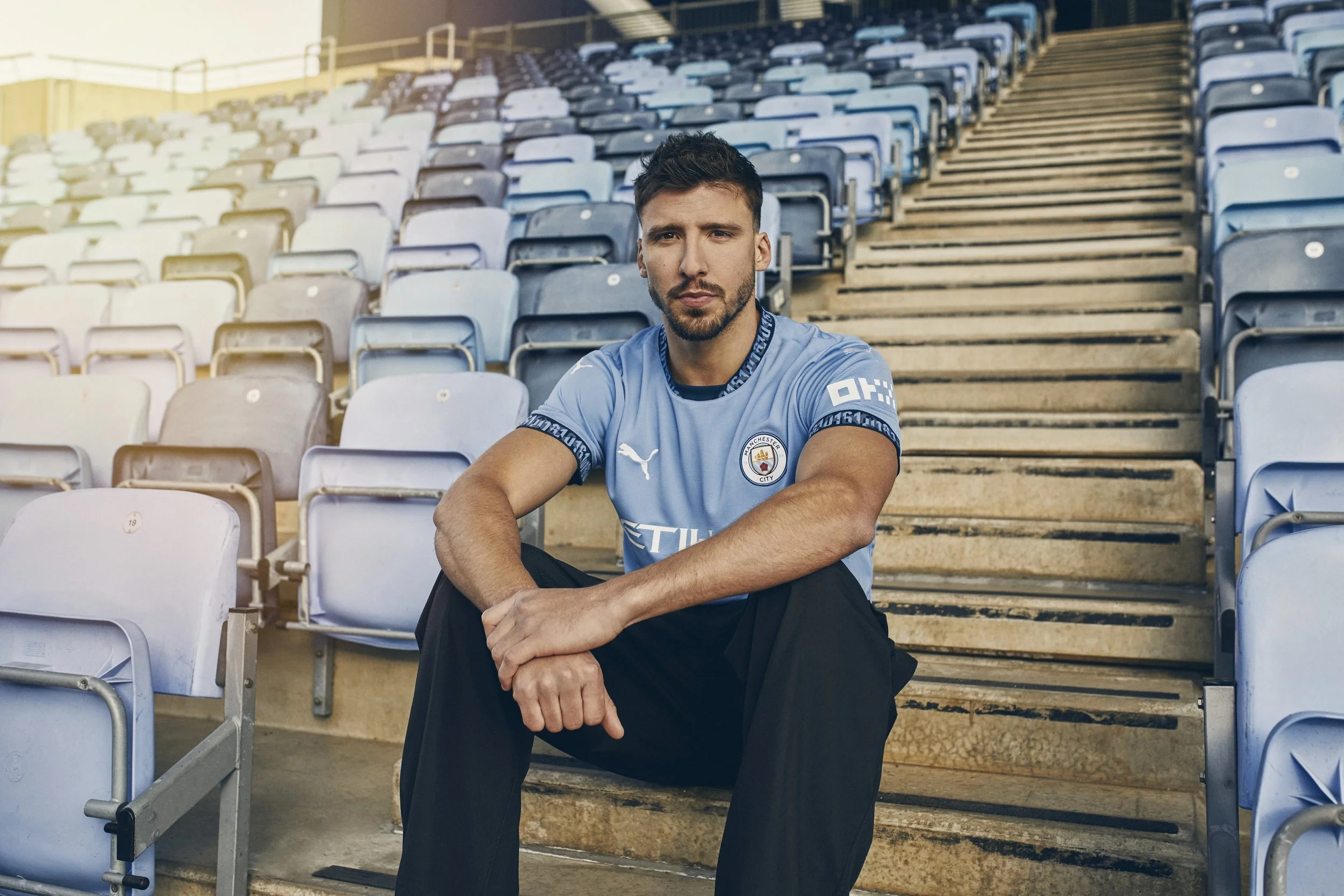 Manchester City and Portugal defender Rúben Dias photographed for the OKX My Fabric campaign.