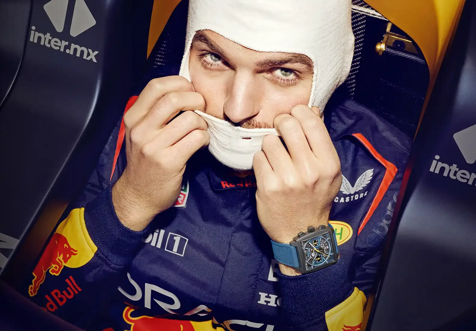 Formula One World Champion Max Verstappen photographed by sports photographer Jon Enoch for TAG Heuer.