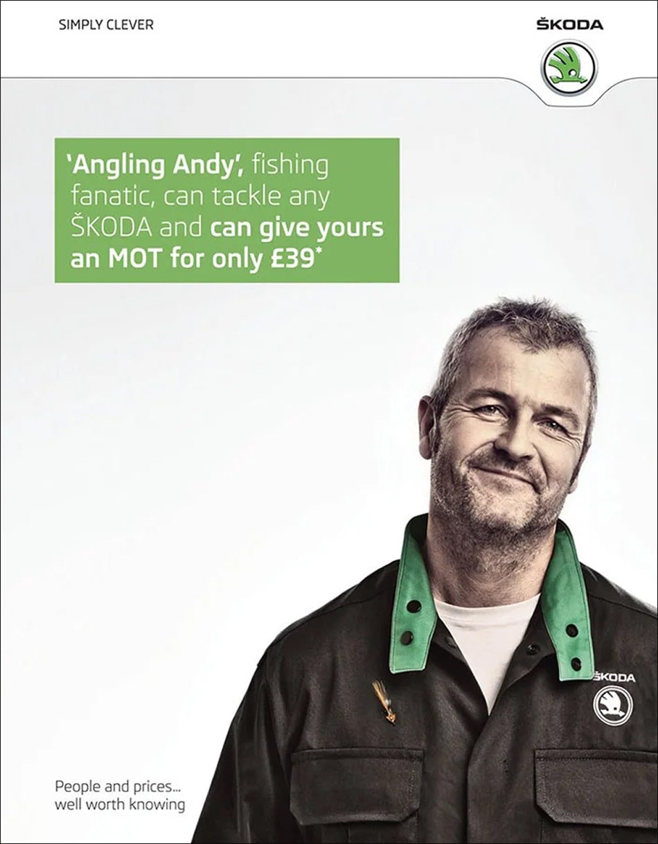 Commercial advertising photography for Škoda featuring a mechanic as part of a national marketing campaign.