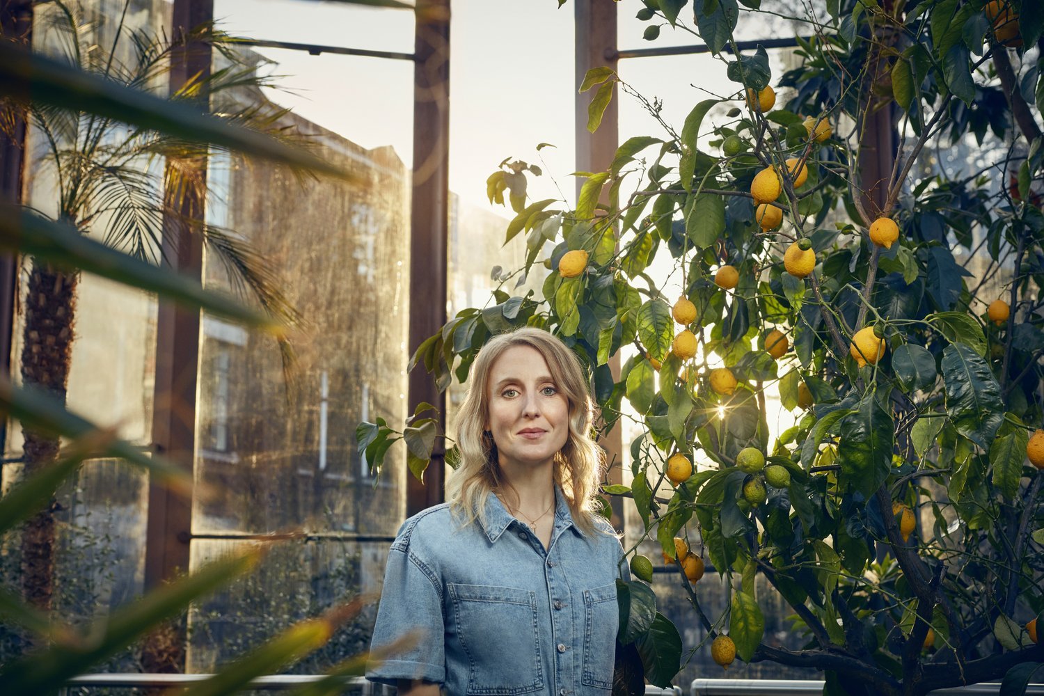 Lifestyle advertising photographer Jon Enoch captures Master Distiller Dr Anne Brock for Bombay Bombay Sapphire at the firms iconic glass house