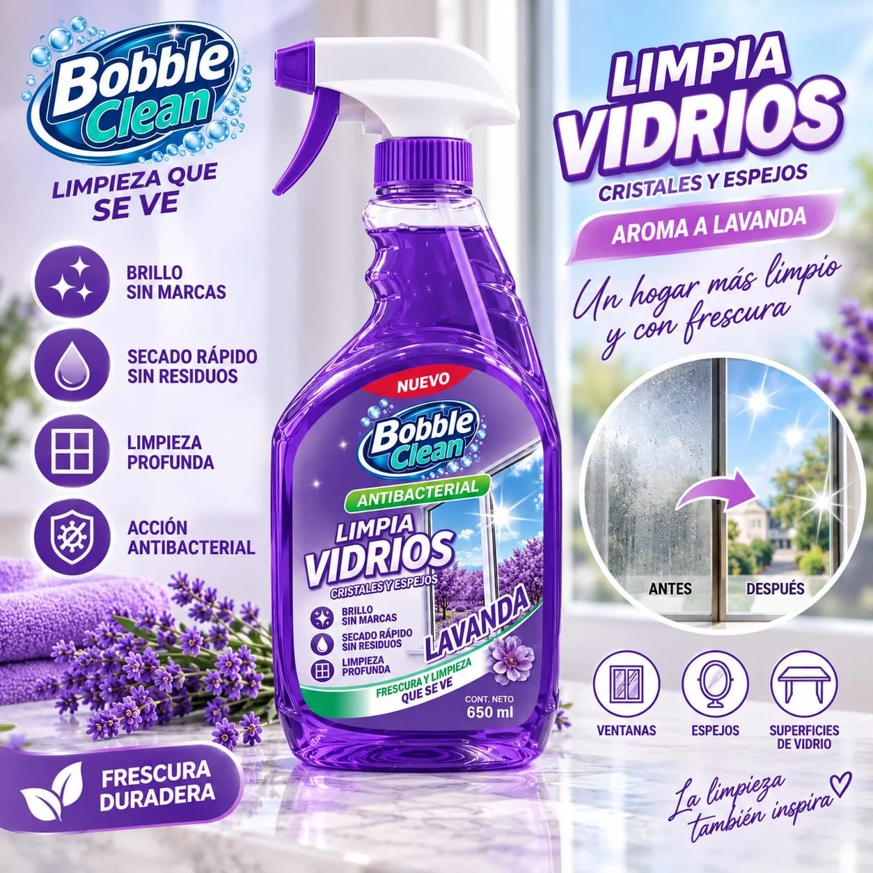 LIMPIA VIDRIOS BOBBLE LAVANDA