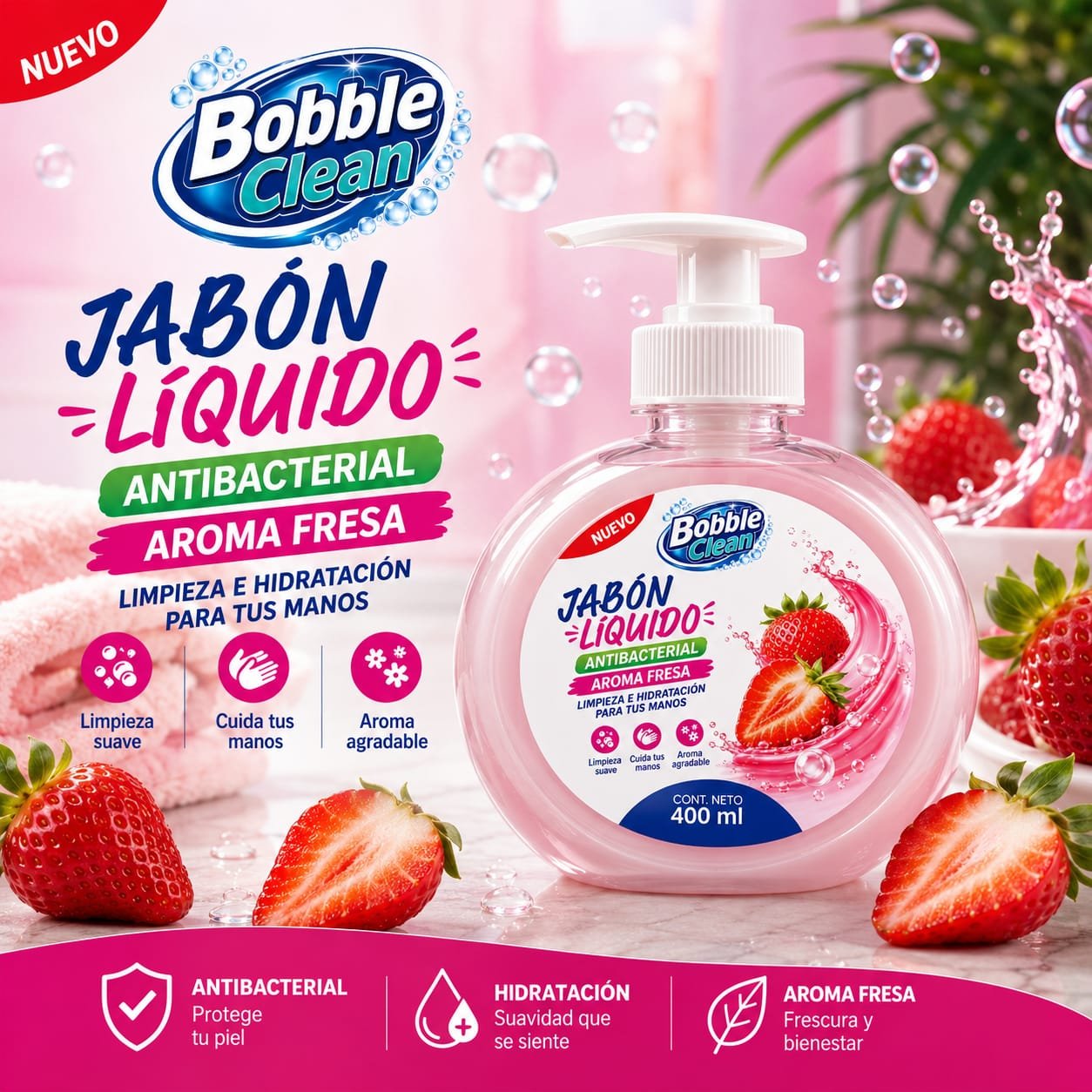 JABON LIQUIDO PARA MANOS BOBBLE -Fresa