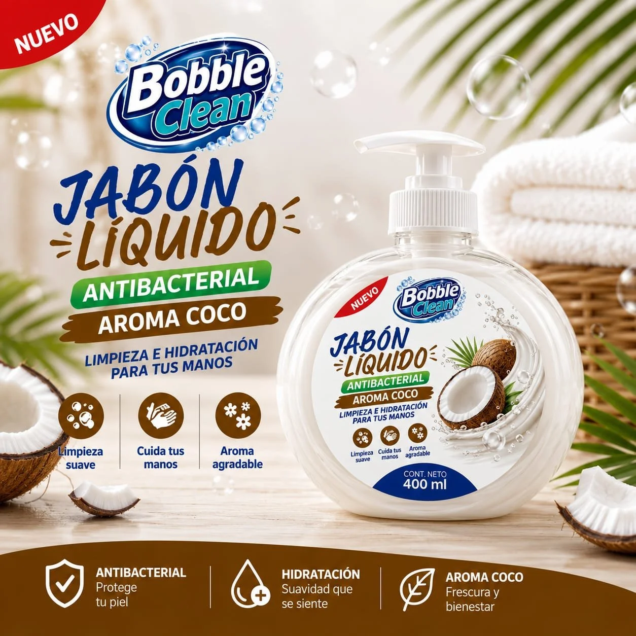 JABON LIQUIDO PARA MANOS BOBBLE - Coco