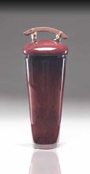 Copper Ruby Glass Lidded Vase