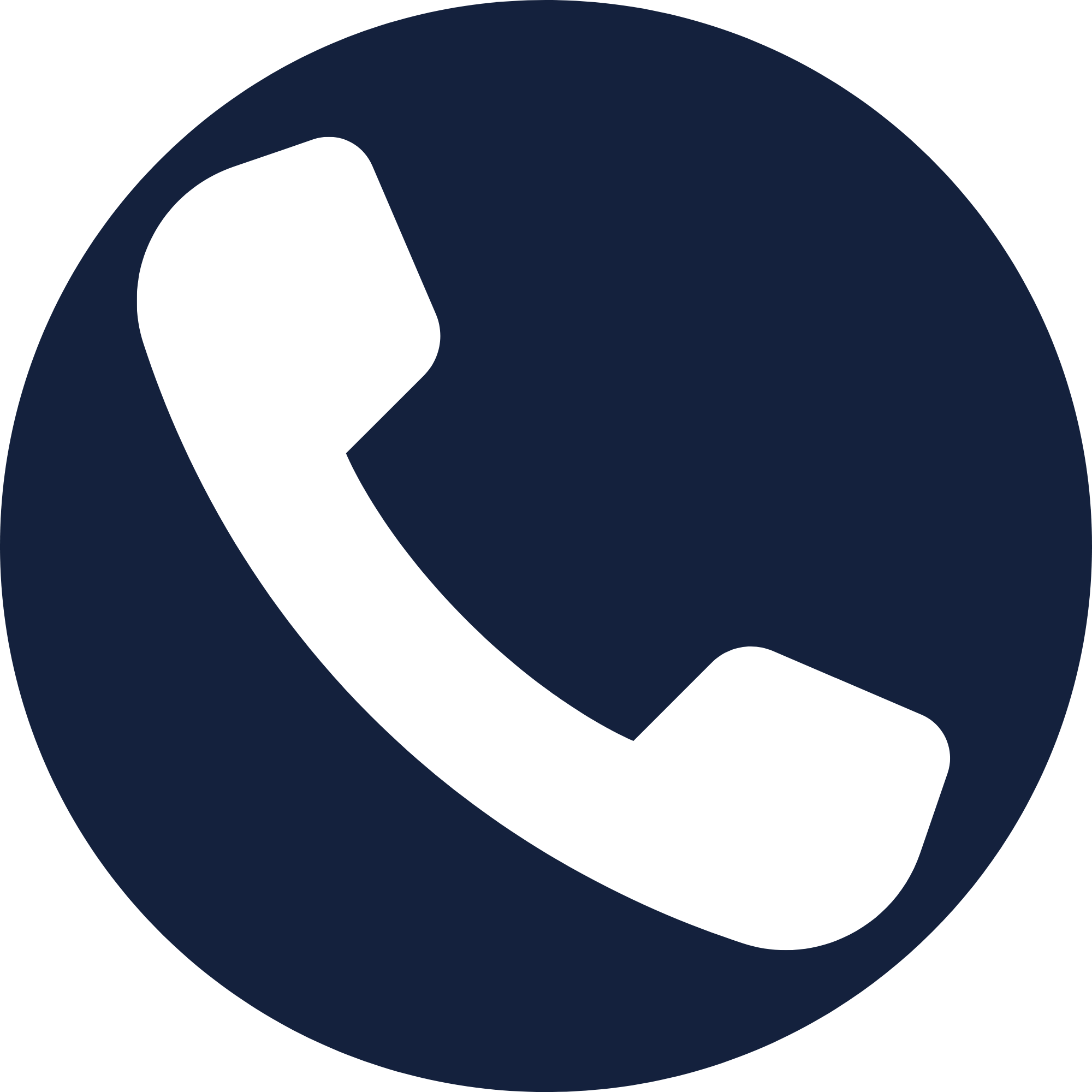 Phone icon in a dark blue circle.
