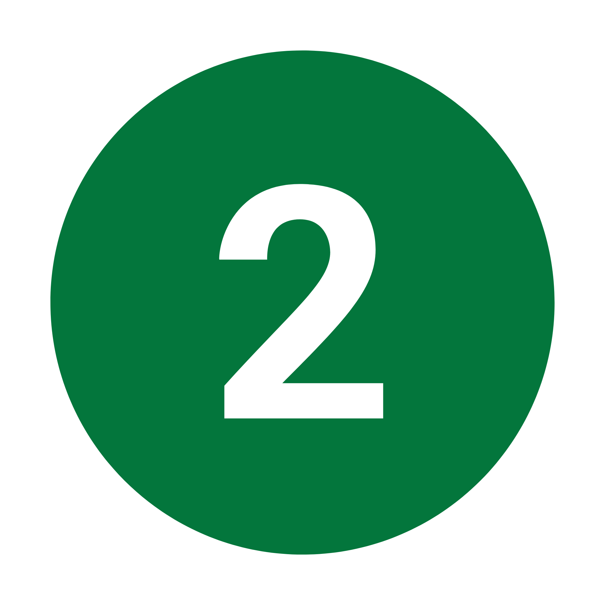 Green circle with a large white two in the centre.