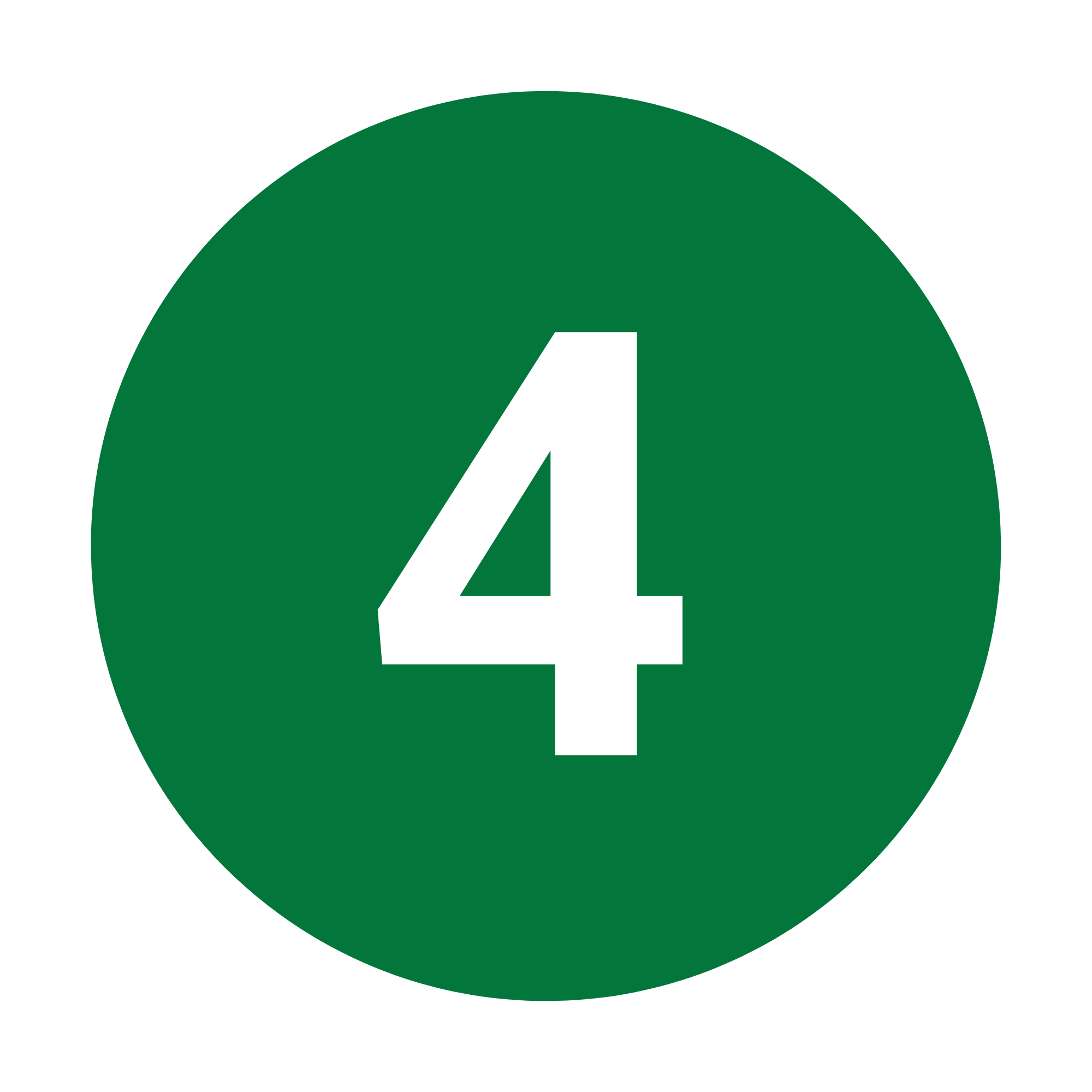 Green circle with a large white four in the centre.