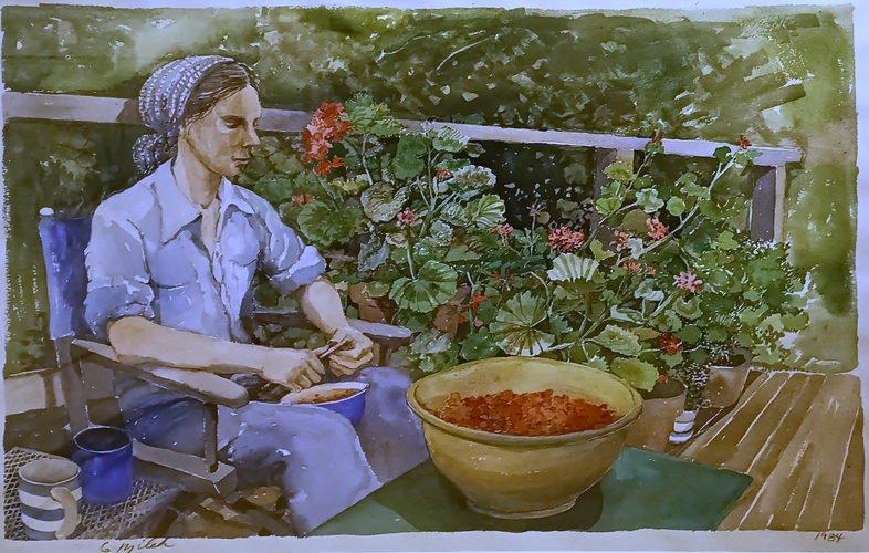 Portrait of Sarah Milek on the back porch in 1984 by Gary Milek