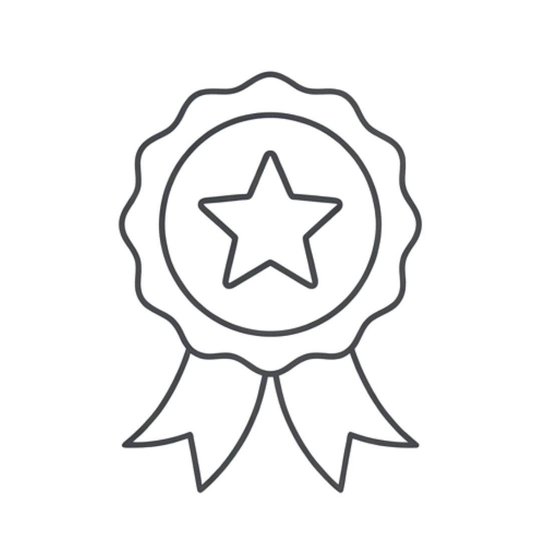 Award ribbon with a star in the center and a ribbon trailing downward.
