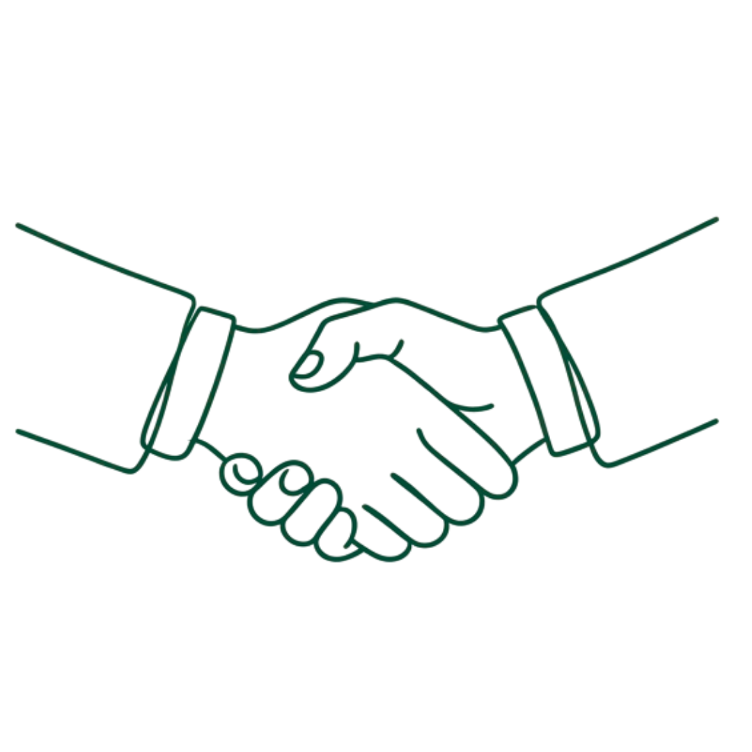 Line drawing of a handshake between two people, symbolizing agreement or partnership.