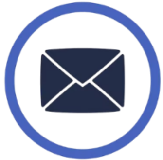 Envelope icon inside a blue circular outline.