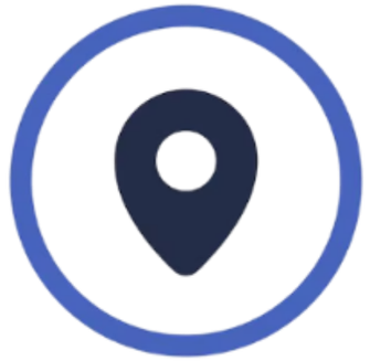 GPS location pin icon inside a blue circular border.