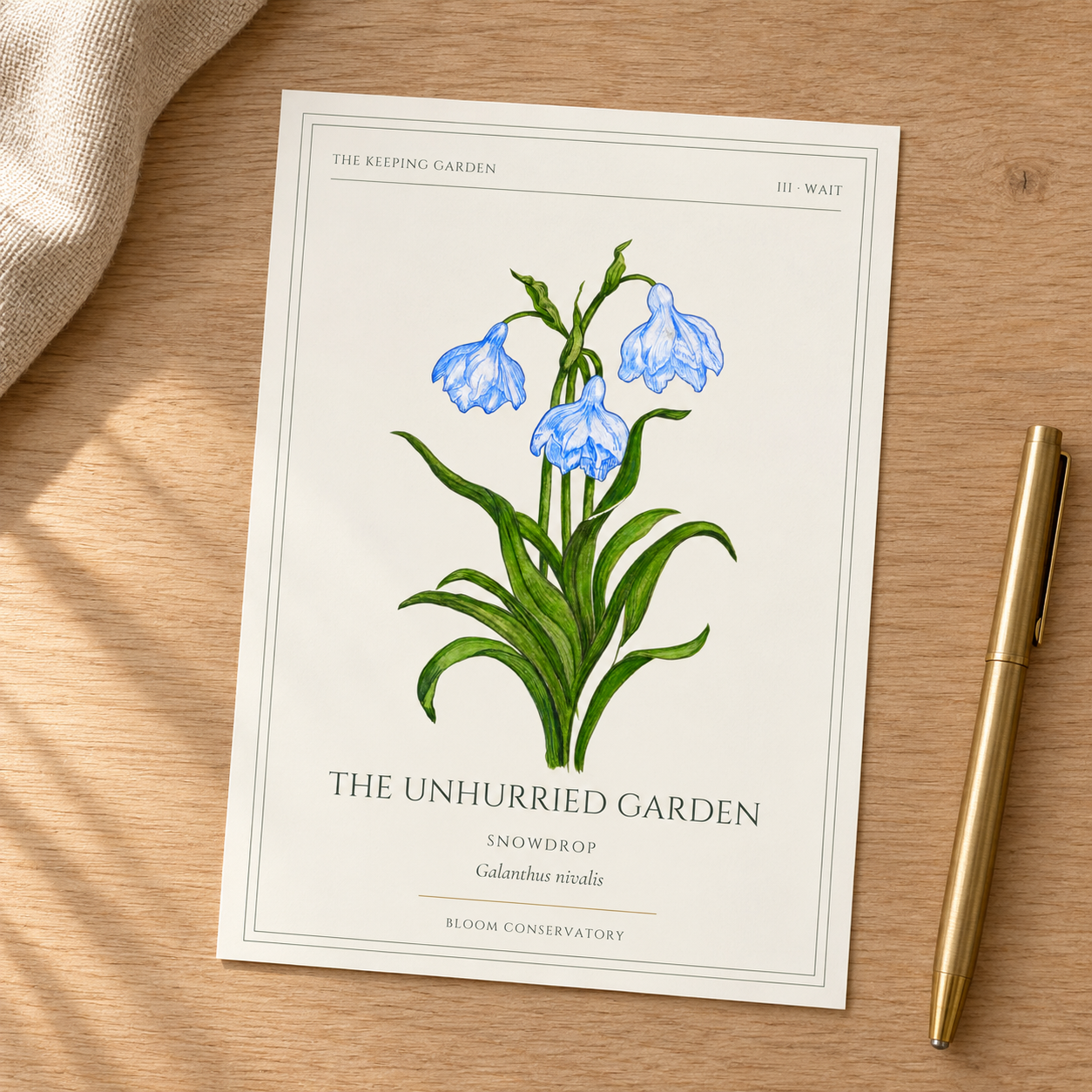 Botanical art print on oak desk-3.png