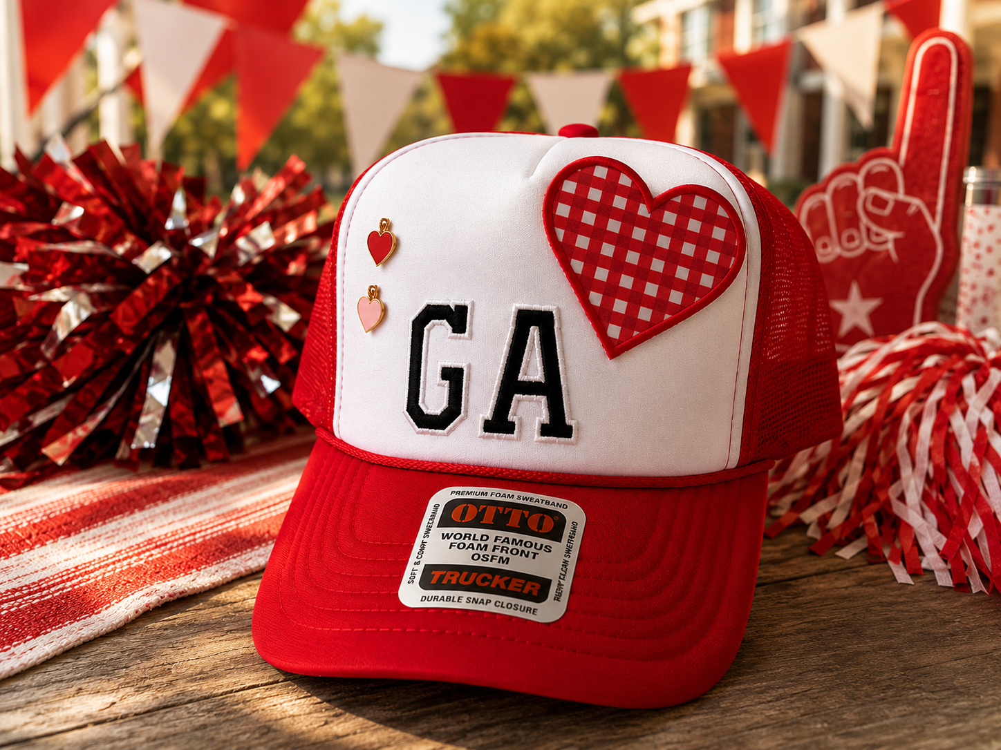 GA Gingham Heart Trucker Hat