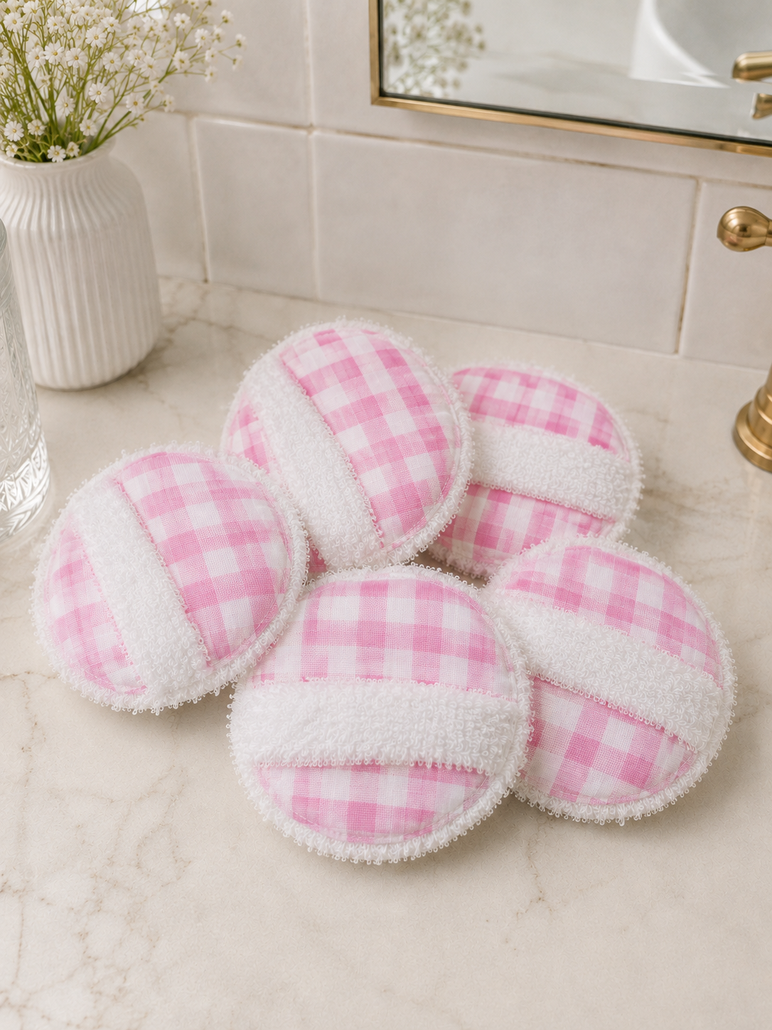 Pink Gingham Facial Cleansing Rounds