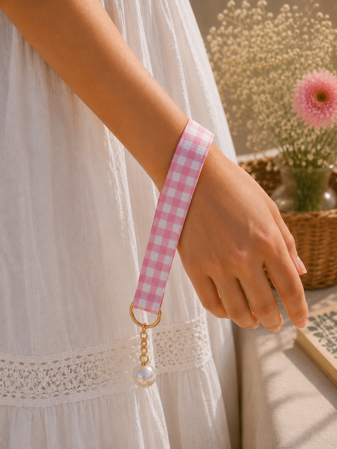 Pink Gingham Key Chain
