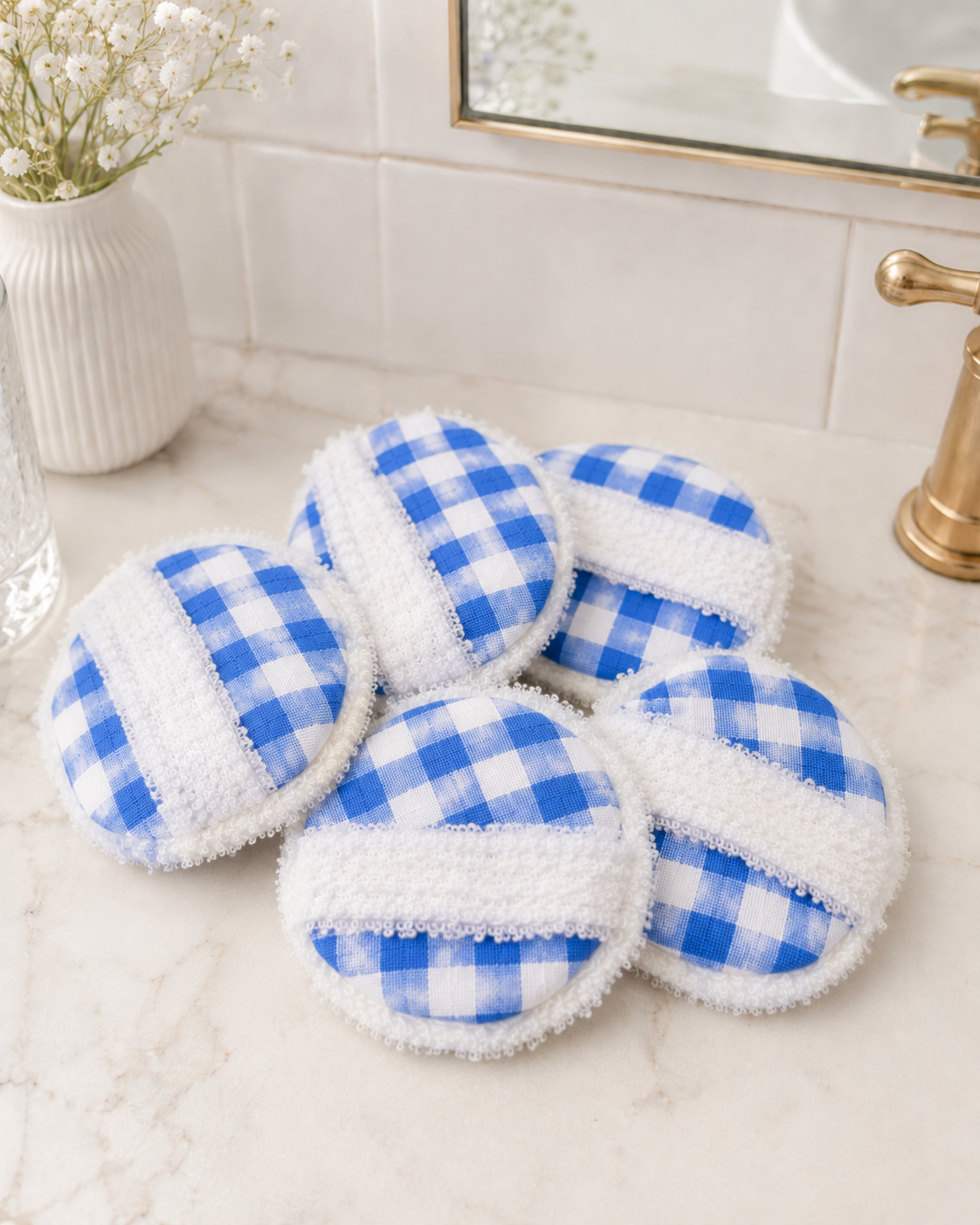 Blue Gingham Facial Cleansing Rounds