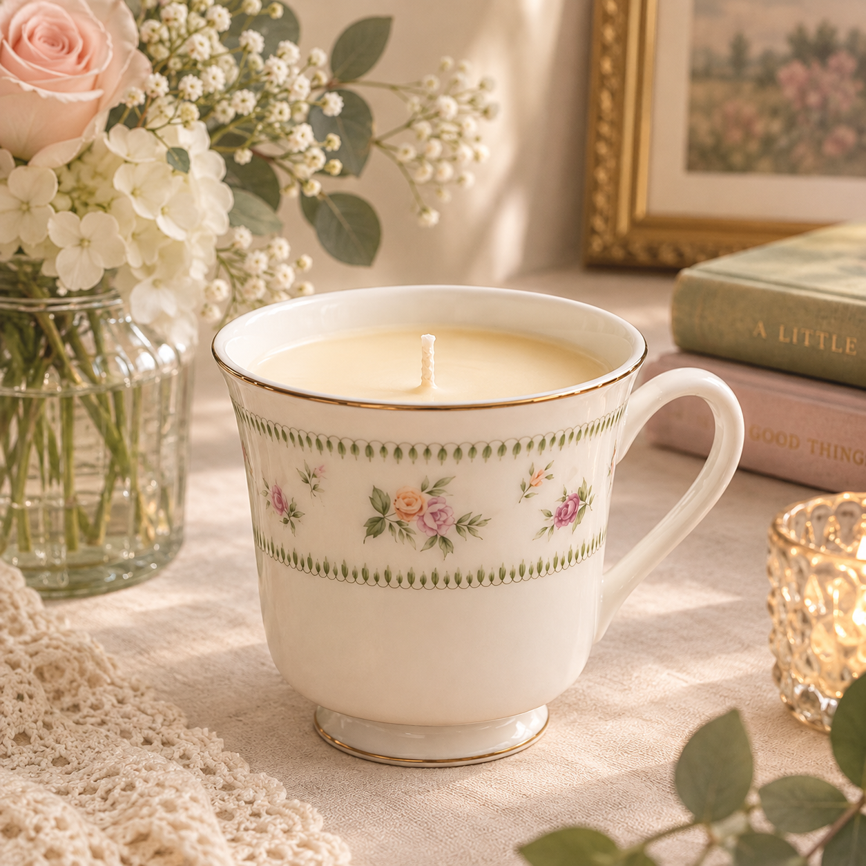 Vintage Teacup Soy Candle  (Lemon Lavender)