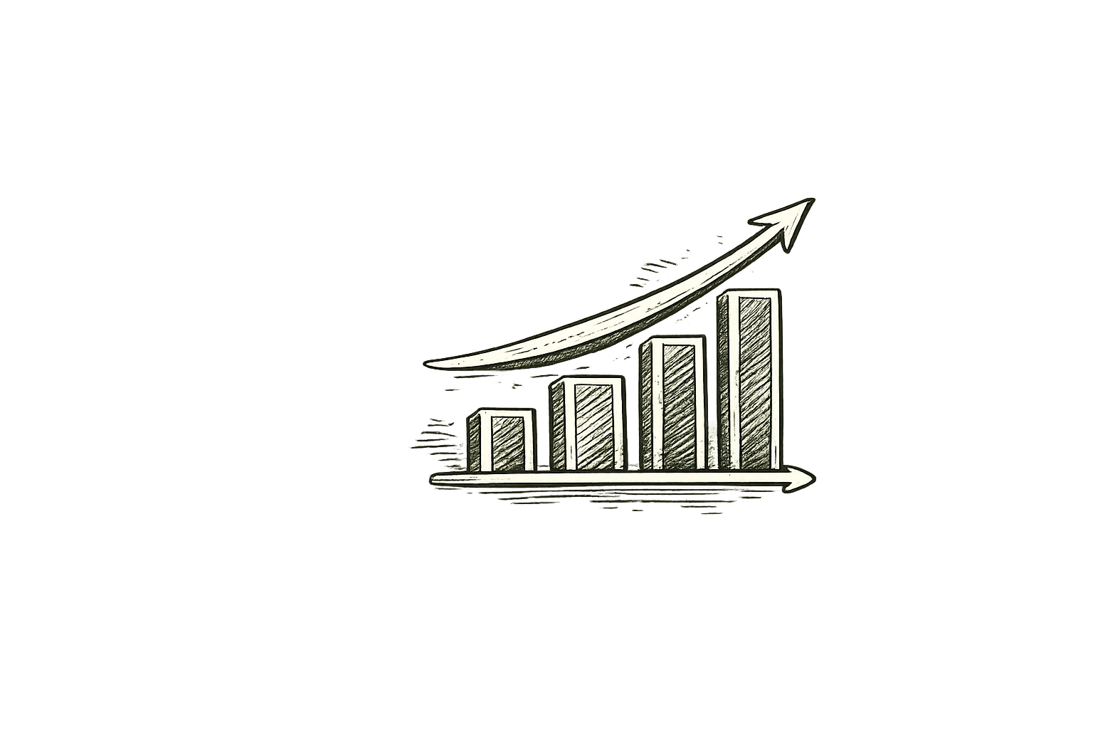 Hand-drawn illustration of an ascending bar chart representing growth and progress.