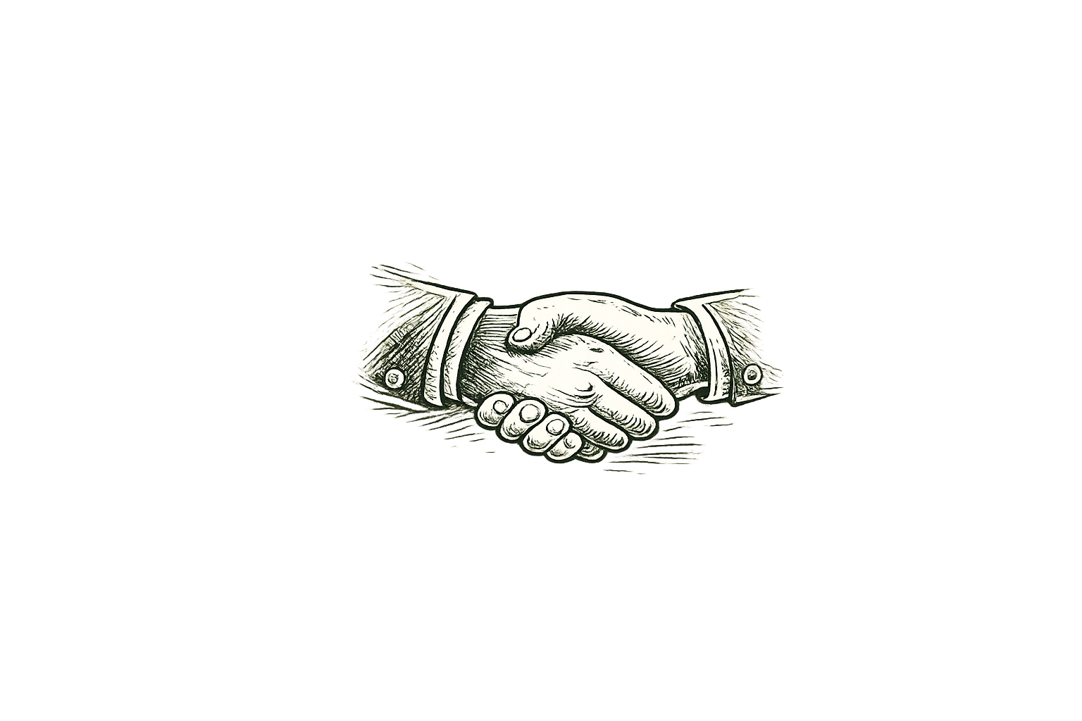 Hand-drawn illustration of two people shaking hands.