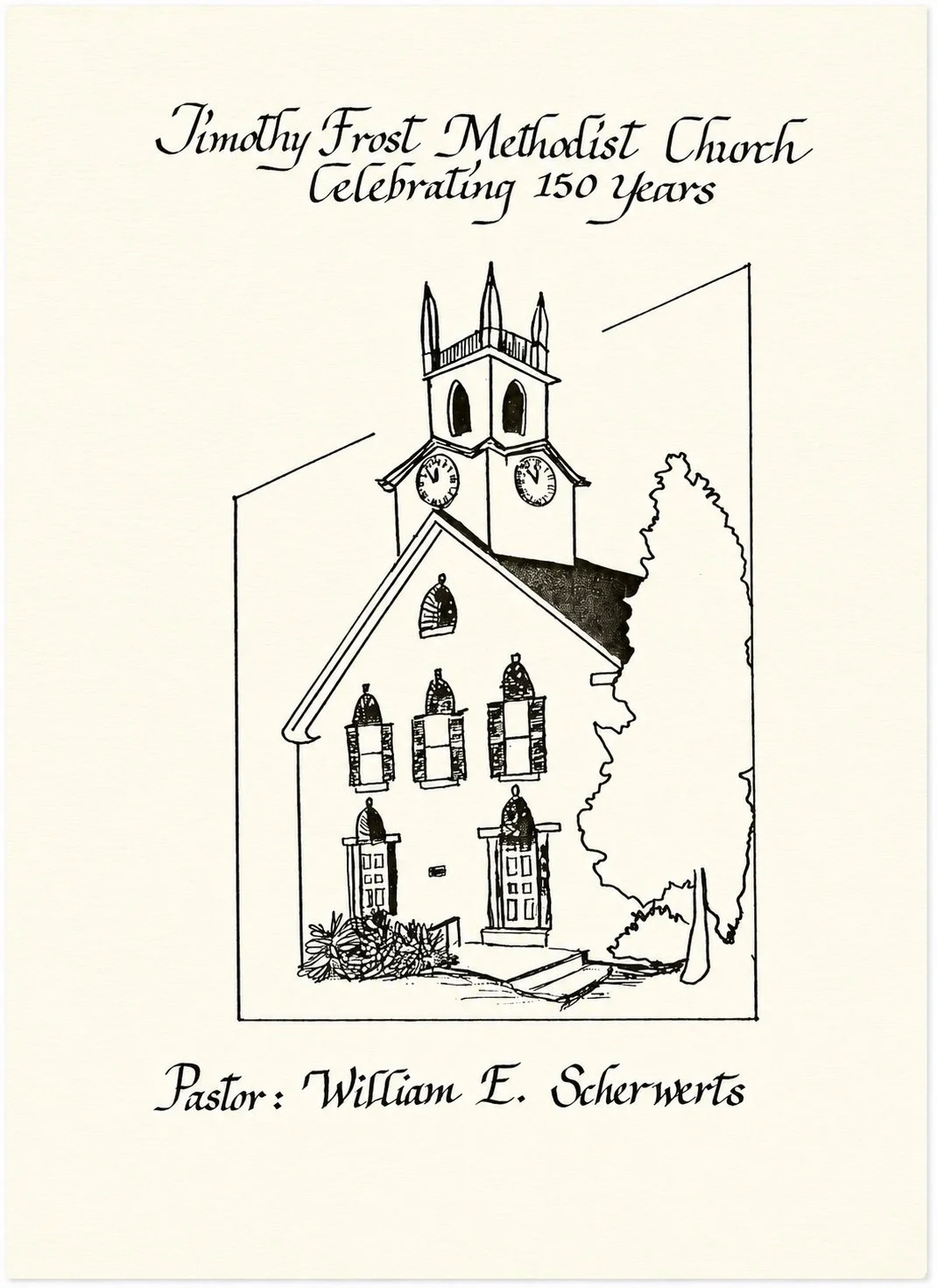 1988 line drawing of Thetford Center Church