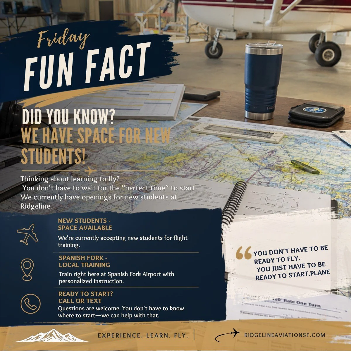 Okay, so&hellip; fun fact. 😂 We have some space for new students right now.

If &ldquo;I should really learn to fly&rdquo; has been living rent-free in your brain, maybe someday just moved up the schedule. ✈️

You don't need to know your V-speeds, u