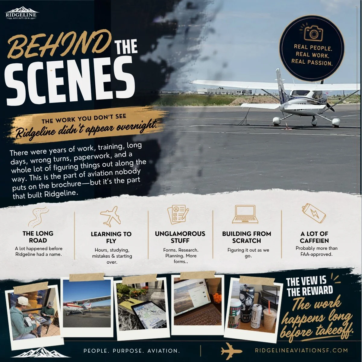 Turns out, starting a flight school involves a lot more than flying. 😂

There&rsquo;s been a whole lot of learning, planning, paperwork, coffee, and figuring-it-out-as-we-go happening behind the scenes.

Ridgeline didn&rsquo;t appear overnight&mdash