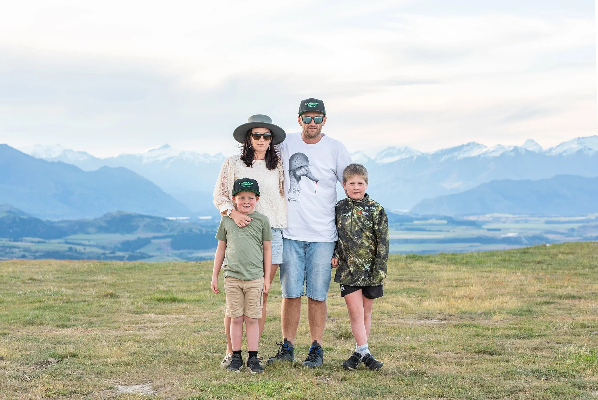 Lakeland Contracting owners Glenn and Kat Templeton with their two sons in Wanaka