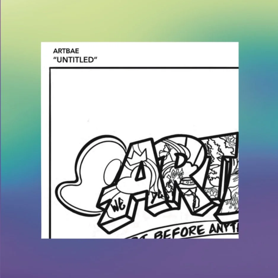 Coloring sheet of a team mural by Cary Michael Robinson  and Artbae, LLC for the Community Coloring Book, Volume I, Anacostia Murals Fest 2025.