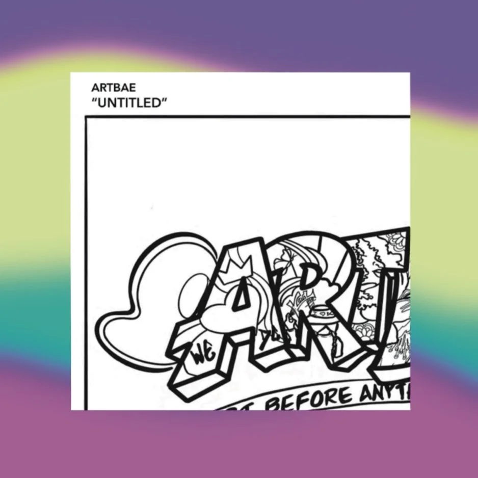 Coloring sheet of a team mural by MJ on the Wall and Artbae, LLC for the Community Coloring Book, Volume I, Anacostia Murals Fest 2025.