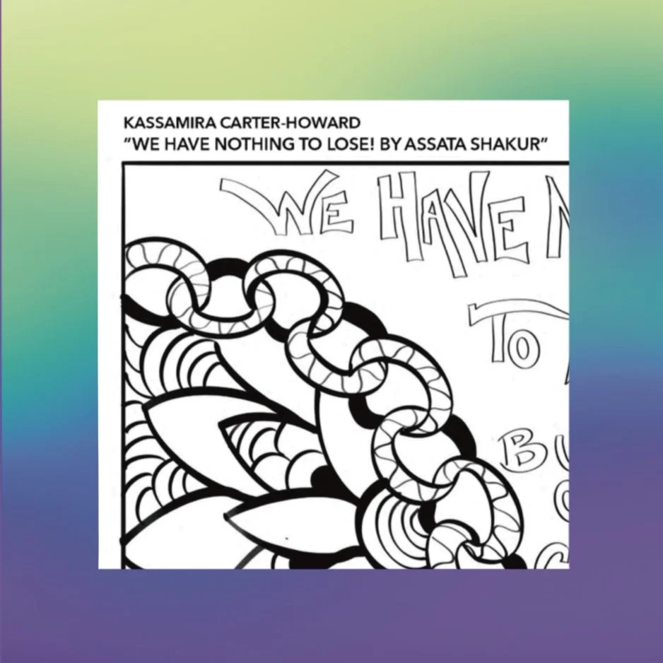 Coloring sheet by Kassamira Carter-Howard for the Community Coloring Book, Volume I, Anacostia Murals Fest 2025.