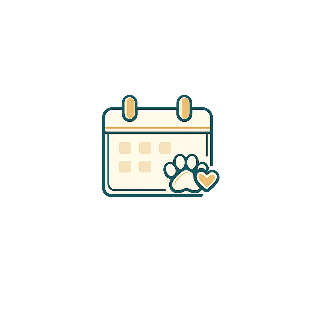 Calendar icon with a paw print and a heart.