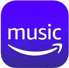 Amazon Music app logo with a blue background and white text.