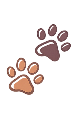 Cartoon illustration of two animal paw prints, one brown and one with a purple background, with a red arrow pointing at the purple paw print.