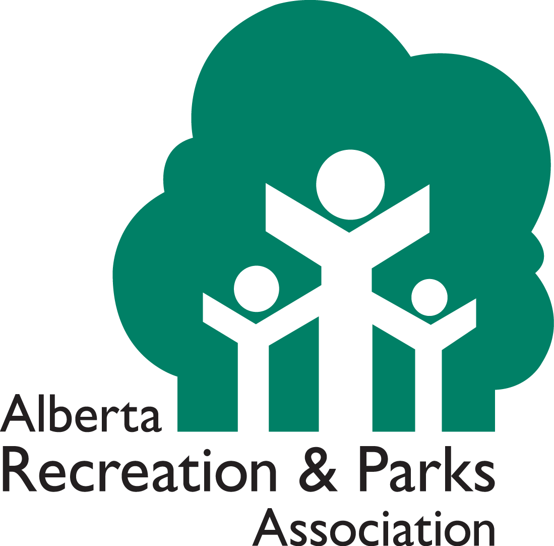 Logo of Alberta Recreation & Parks Association with stylized tree and three human figures holding hands