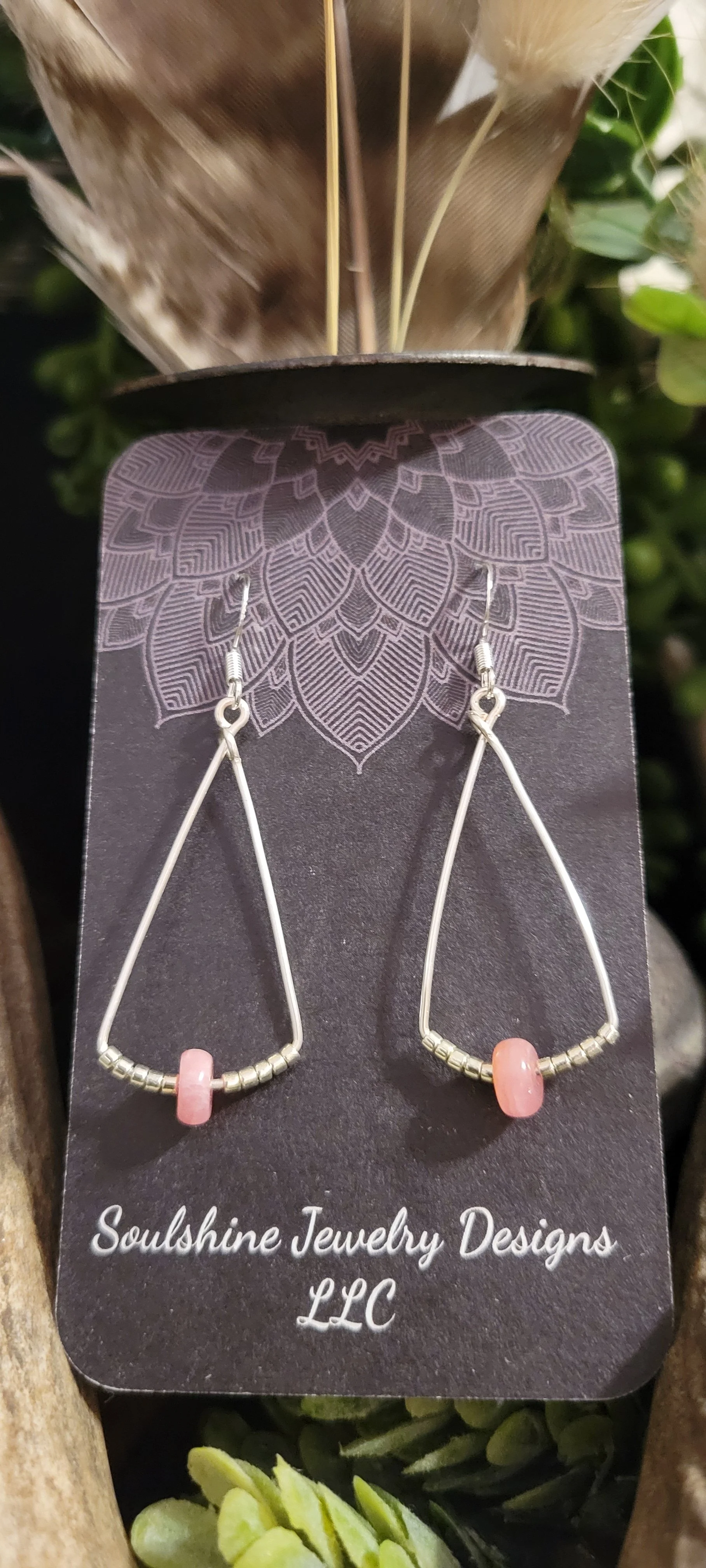 Peach Moonstone Triangle Hoop Earrings