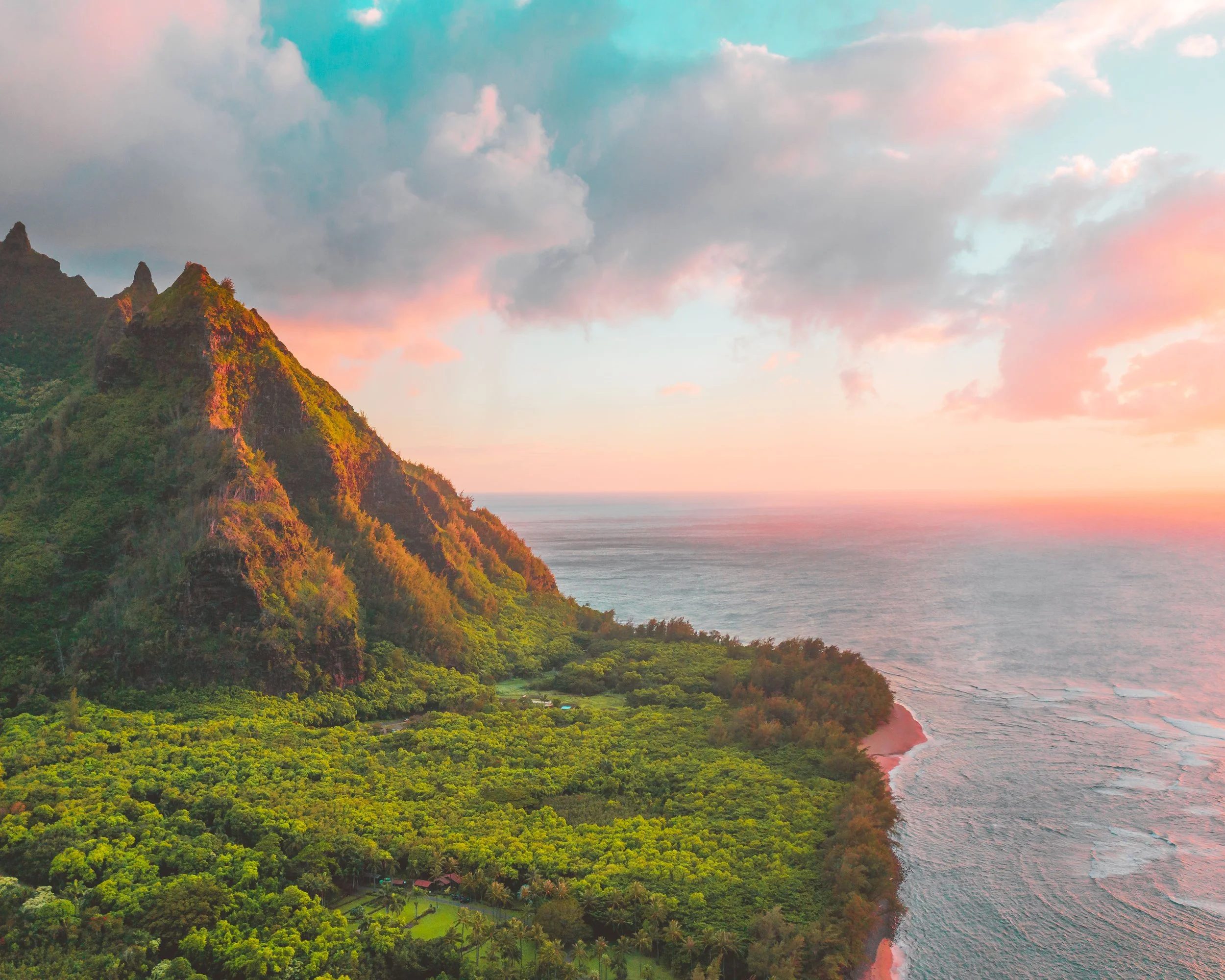 Napali Coast, Kauai, lush green, sunrise views of Napali coast