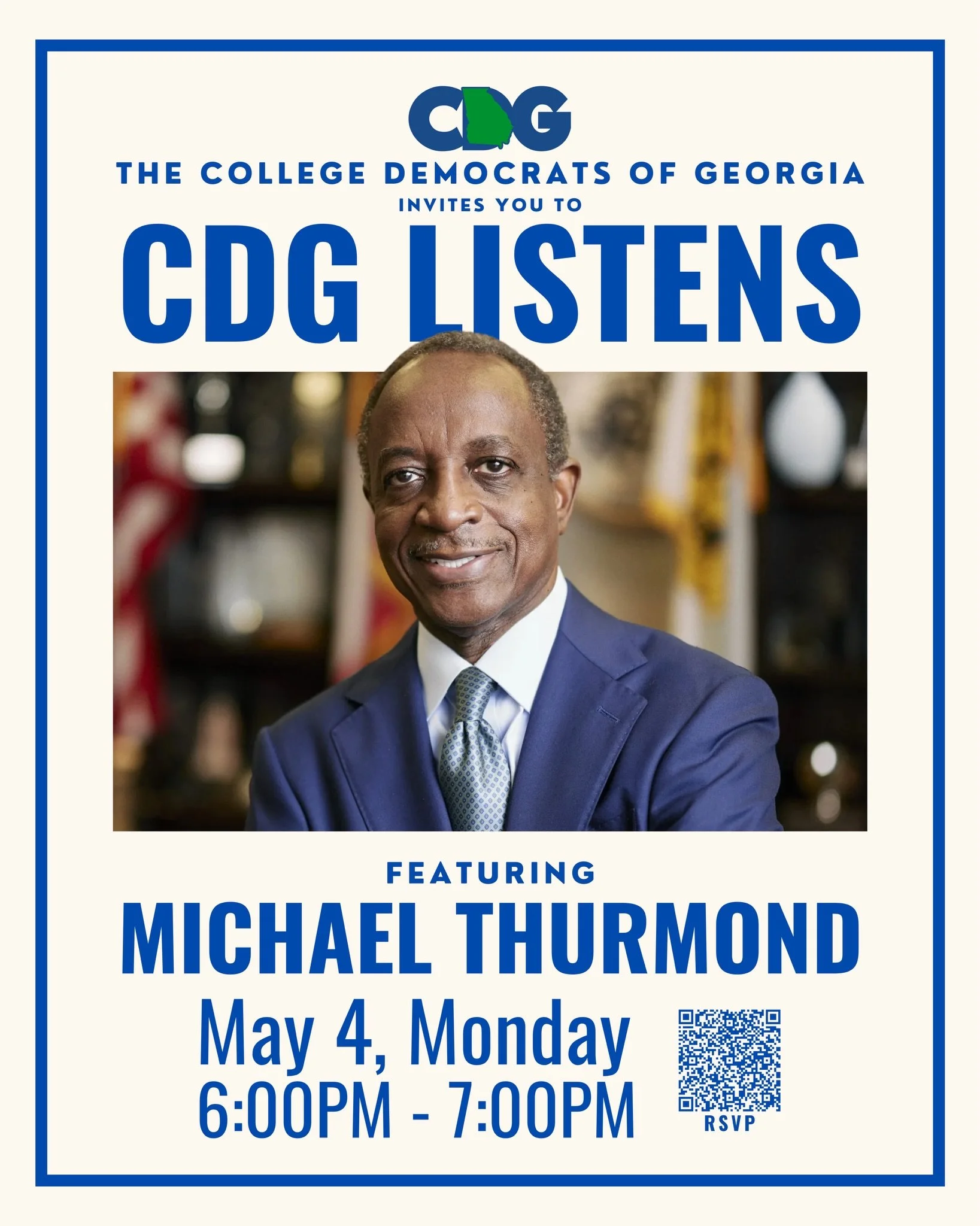 Join us for CDG Listens featuring Michael Thurmond on May 4 at 6PM! This virtual forum gives you the opportunity to hear directly from former GA Representative Michael Thurmond as he shares his experiences and priorities during this election cycle, a