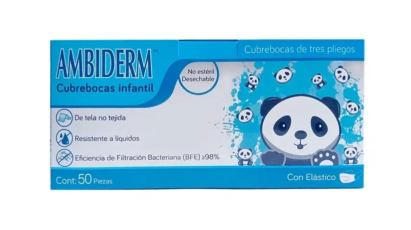 CUBREBOCAS INFANTIL AZUL CON PANDAS