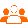 Icono de varias personas en color naranja sobre fondo negro