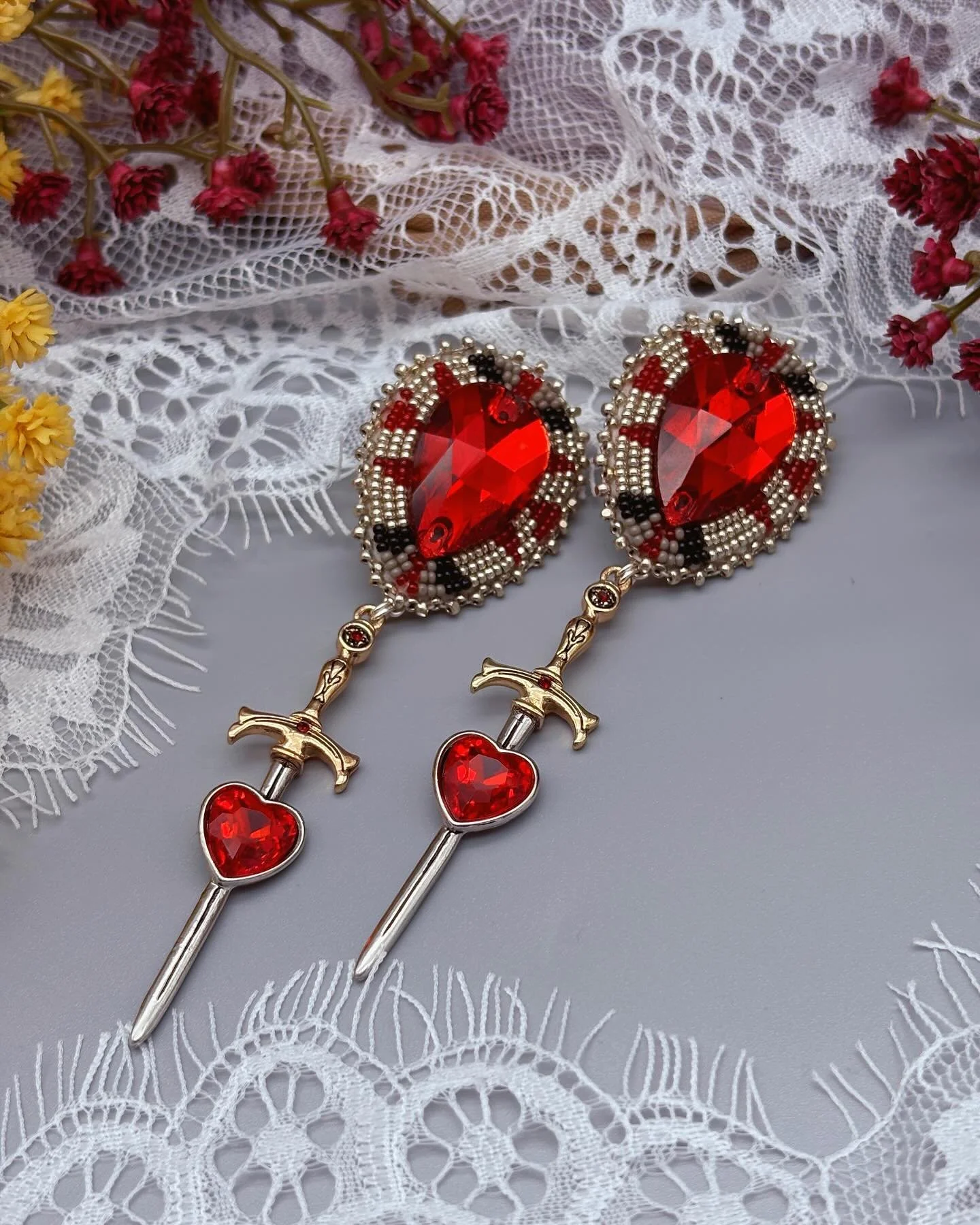 OUCH!! 🗡️❤️&zwj;🩹 ruby red posts made with size 13 charlotte cuts ⛓️&zwj;💥🧨 available now!!