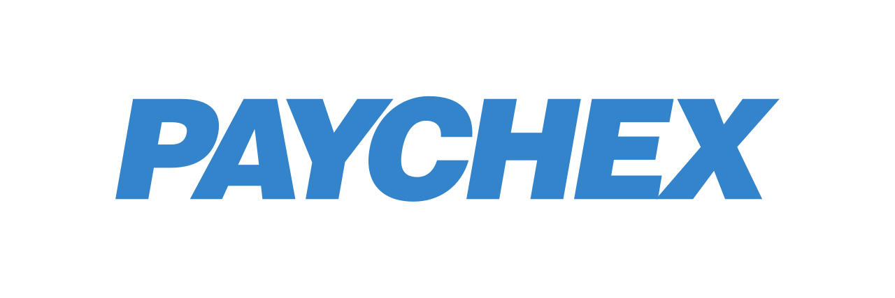 Paychex logo in blue text with a black icon of a person lifting a barbell, representing fitness and business services.