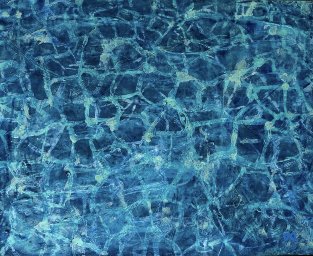 Sterile Seas - Water patterns indicating the lack resulting from over fishing in our seas. Acrylic on Board 54 x 44 cm
