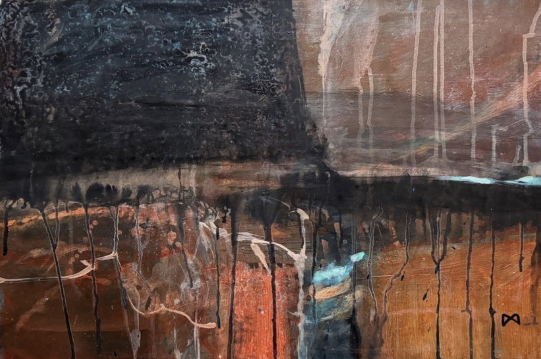 Black Mountain - Black mountain stands out starkly from its surroundings creating a dramatic presence in the landscape. Acrylic on paper  - 55 x 38 cm 