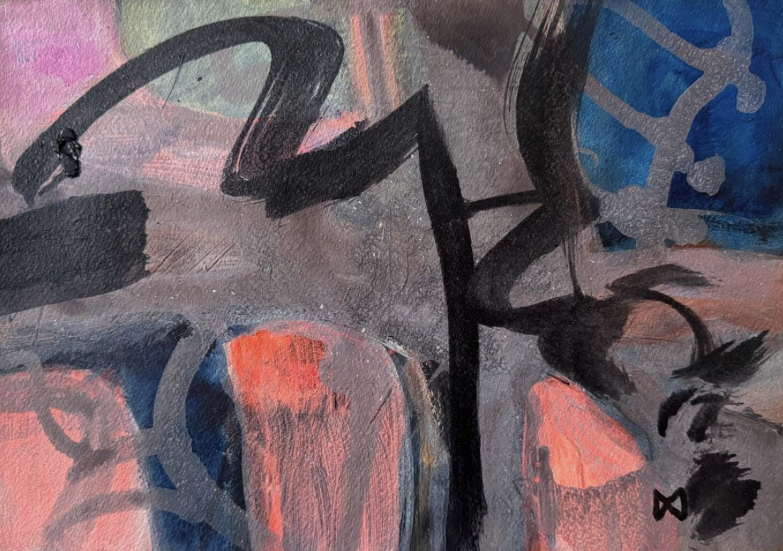 After the Fire - The shocking bushfires of early 2019 in Australia left devastation, still unexpected beauty emerged. Acrylic on Paper 37 x 28 cm
