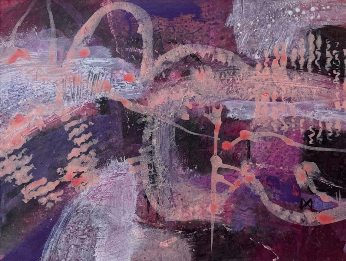Genetics - The flowing, spiral shapes, suggest the underlying structures that shape all living things. Acrylic on Paper 37 x 28 cm
