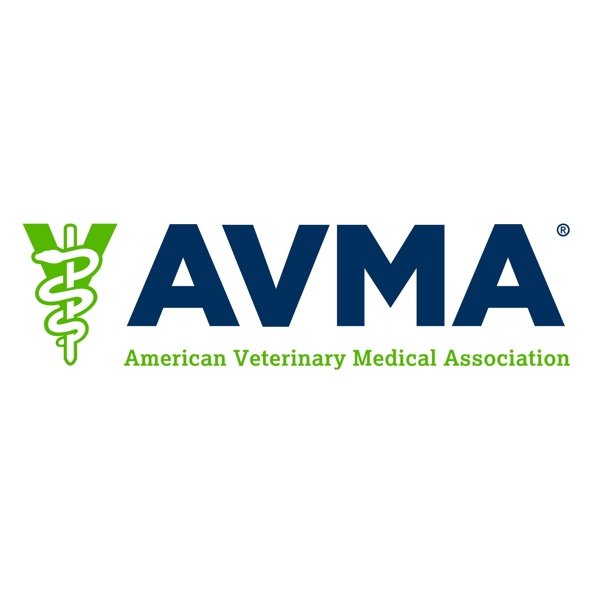 Logo of the American Veterinary Medical Association (AVMA) featuring a green caduceus symbol and the organization name in large blue letters.
