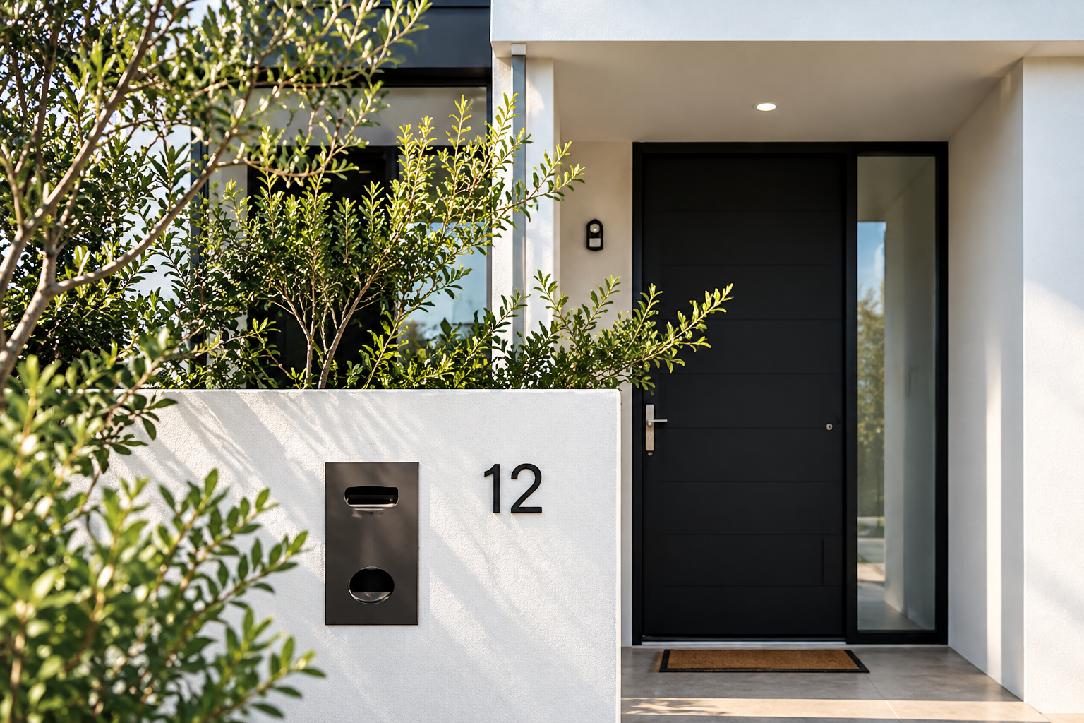 Modern House Entrance with Garden Framing